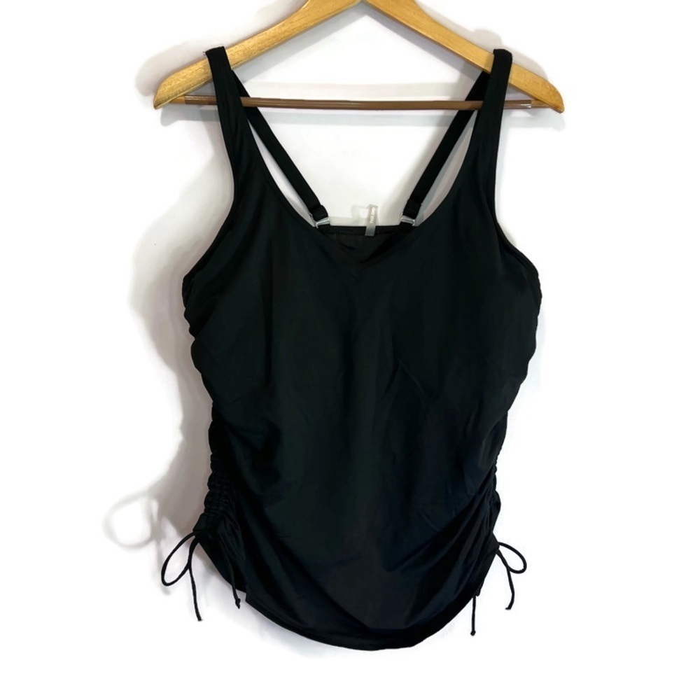 Land's End Black UV Chlorine Resistant Underwire Side Ruched Tankini Top 14DD